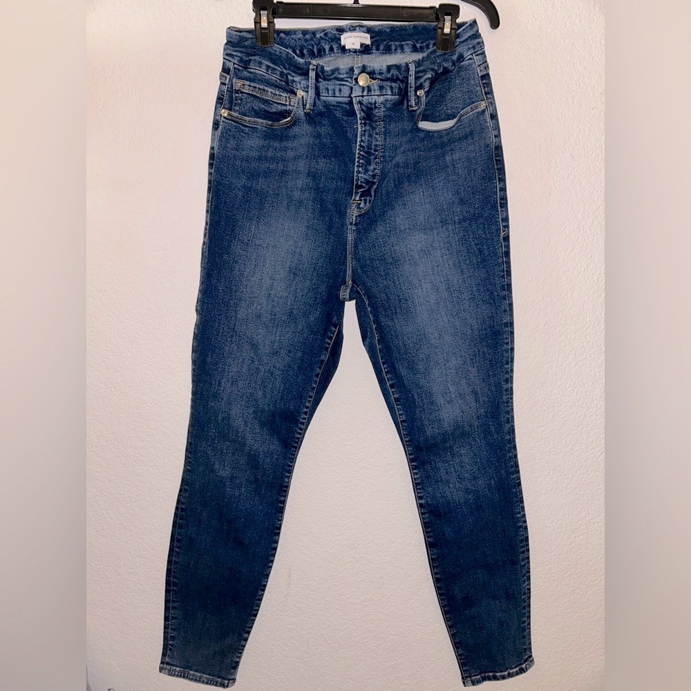 Good American Blue Denim Jeans with Gold Stitching